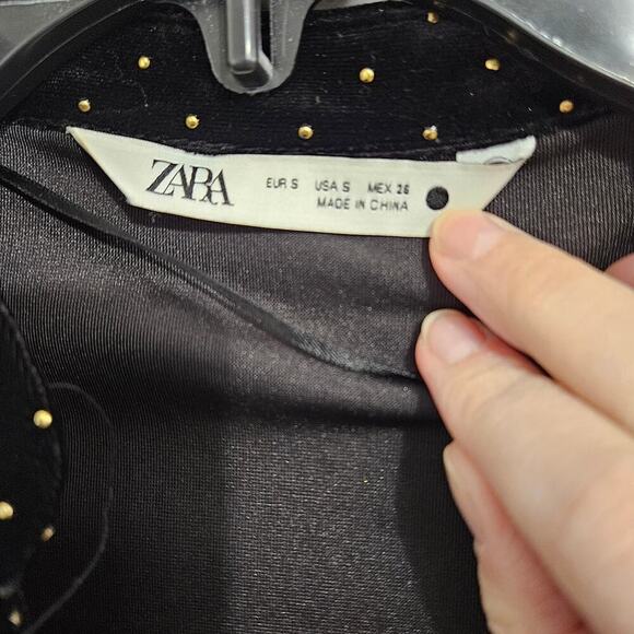 Zara Womens Long Sleeve Beaded Velvet Belted Golden Studded Mini Dress. Sz Small - Picture 4 of 8